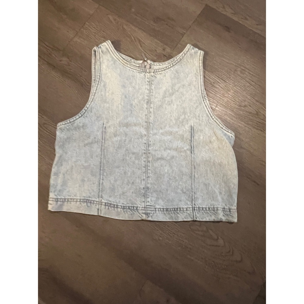 Zara Women Light Acid Wash Denim Crop Top Sleeveless Back Zip Blue Size M